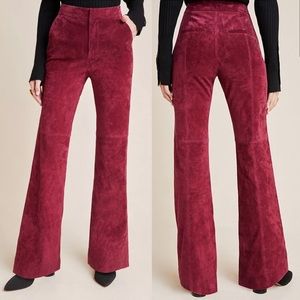 Anthropologie Carson Suede Red Flare Pants Size 6